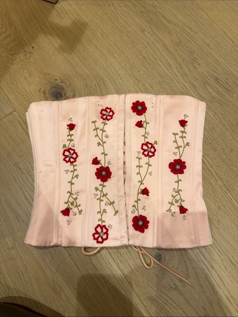 Danielle Guizio Pale Pink Embroidered Floral Bustier